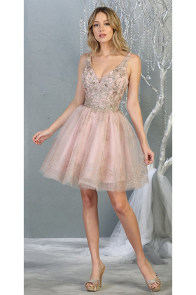 May Queen MQ1817 Semi Formal Sleeveless Metallic Homecoming Dress