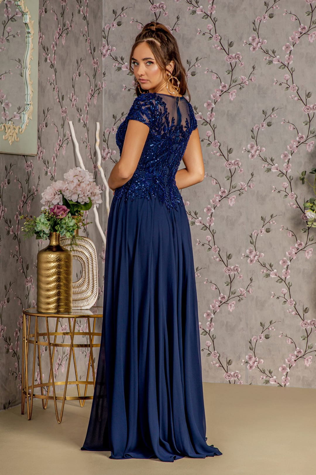 Sequin Applique Short Sleeve A-line Gown by GLS Gloria GL3450 - Long Formal Dresses