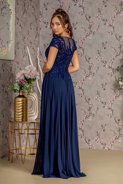 Sequin Applique Short Sleeve A-line Gown by GLS Gloria GL3450 - Long Formal Dresses