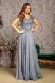 Sequin Applique Short Sleeve A-line Gown by GLS Gloria GL3450 - S / Charcoal - Long Formal Dresses