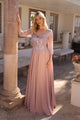 Hermoso vestido Nox Anabel MF100 con escote en A y mangas 3/4 con lentejuelas