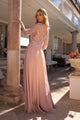 Hermoso vestido Nox Anabel MF100 con escote en A y mangas 3/4 con lentejuelas