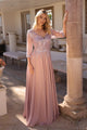 Hermoso vestido Nox Anabel MF100 con escote en A y mangas 3/4 con lentejuelas