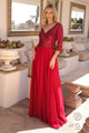 Glamorous Sequin Bodice A-line Gown with 3/4 Sleeves – MF103
