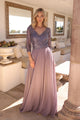 Glamuroso vestido de corte A con escote de lentejuelas y mangas 3/4 – MF103