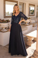 Glamuroso vestido de corte A con escote de lentejuelas y mangas 3/4 – MF103