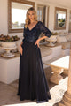 Glamuroso vestido de corte A con escote de lentejuelas y mangas 3/4 – MF103
