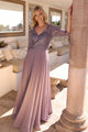 Glamuroso vestido de corte A con escote de lentejuelas y mangas 3/4 – MF103
