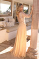 Glamuroso vestido de corte A con escote de lentejuelas y mangas 3/4 – MF103