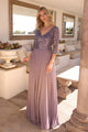 Glamuroso vestido de corte A con escote de lentejuelas y mangas 3/4 – MF103