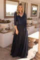 Glamuroso vestido de corte A con escote de lentejuelas y mangas 3/4 – MF103