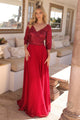 Glamuroso vestido de corte A con escote de lentejuelas y mangas 3/4 – MF103