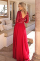 Glamuroso vestido de corte A con escote de lentejuelas y mangas 3/4 – MF103