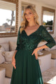 Glamuroso vestido de corte A con escote de lentejuelas y mangas 3/4 – MF103