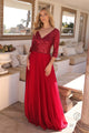 Glamuroso vestido de corte A con escote de lentejuelas y mangas 3/4 – MF103
