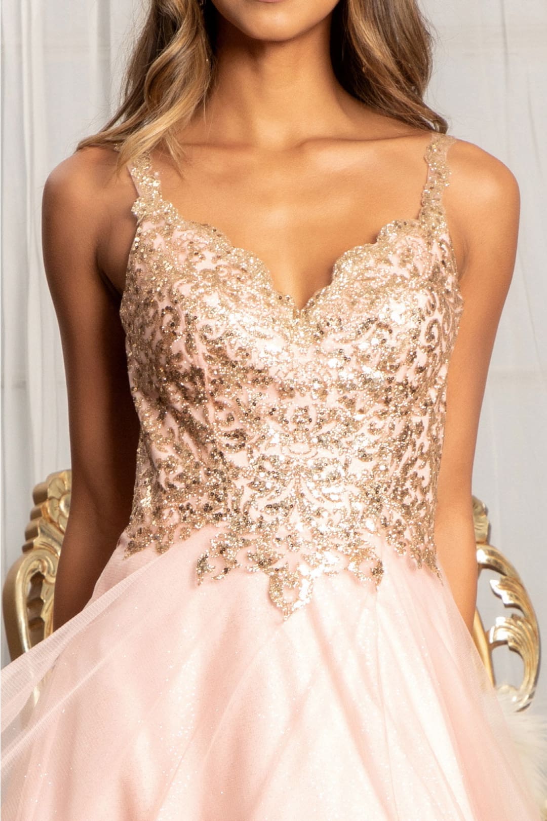 Sequin Bodice A-line Slit Gown by Elizabeth K GL3020 - Long Formal Dresses