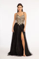 Sequin Bodice A-line Slit Gown by Elizabeth K GL3020 - XS / Black - Long Formal Dresses