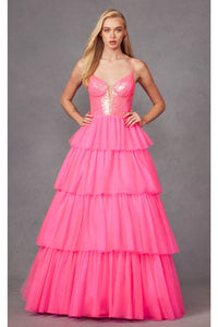 Sequin Bodice Sleeveless A-Line Ruffled Gown by Juliet JT2457H - Dress