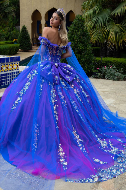 Sequin Cape Sleeve Ball Gown by GLS Gloria GL3518 - Quinceanera Dresses