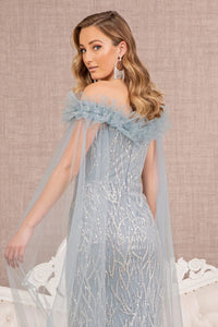 Sequin Cape Sleeve Mermaid Dress by GLS Gloria GL3120 - Long Formal Dresses