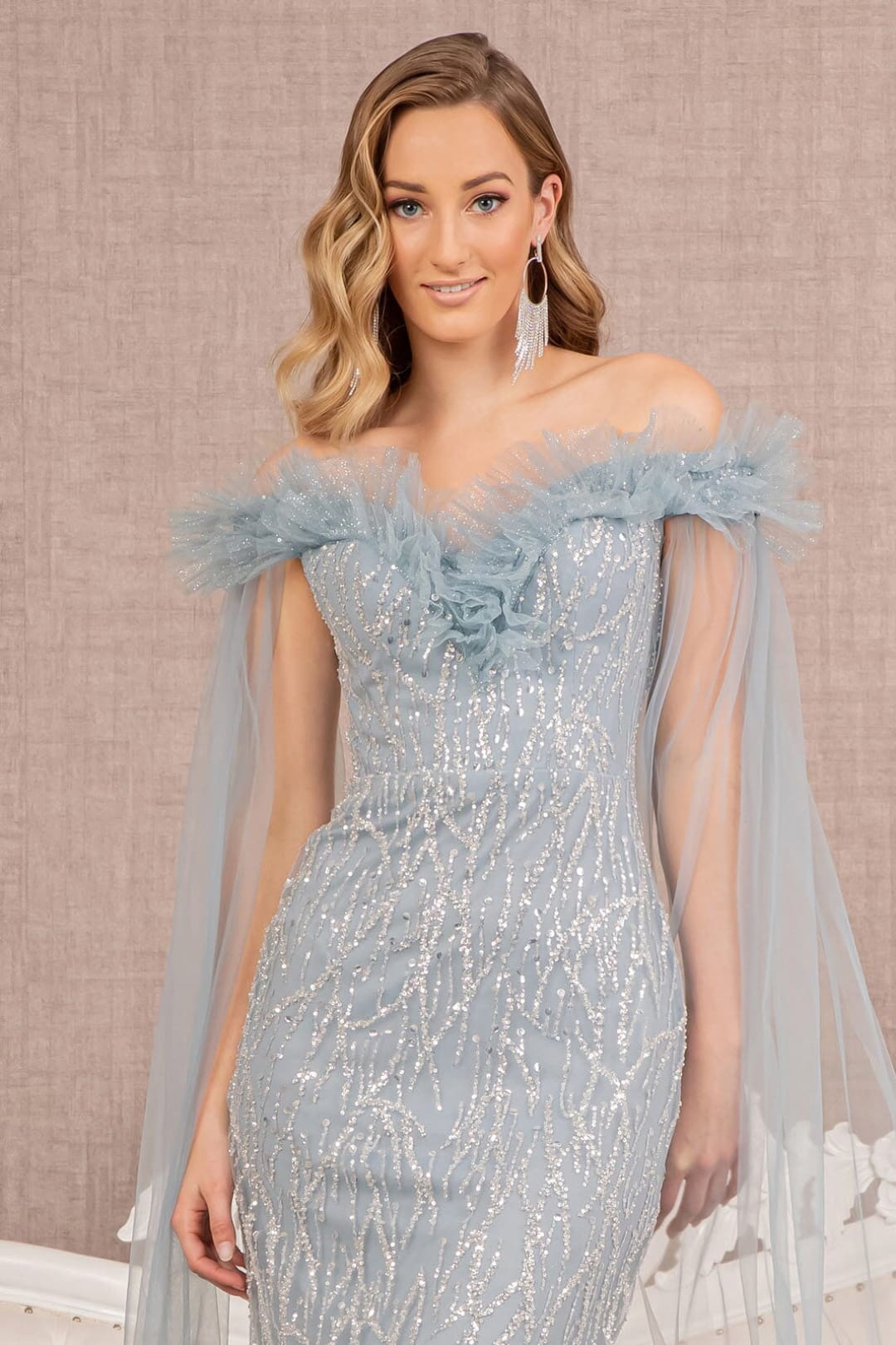 Sequin Cape Sleeve Mermaid Dress by GLS Gloria GL3120 - Long Formal Dresses