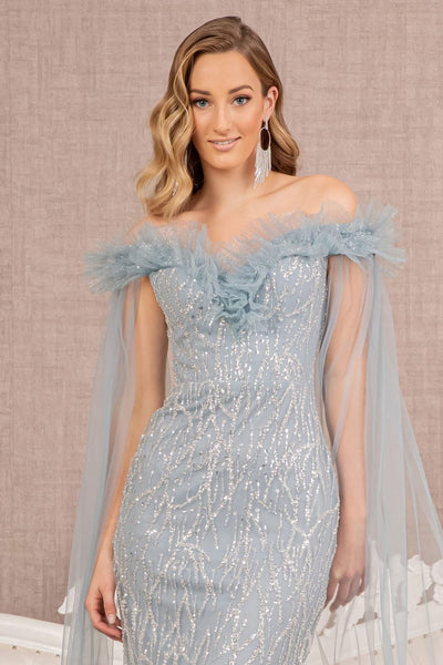Sequin Cape Sleeve Mermaid Dress by GLS Gloria GL3120 - Long Formal Dresses