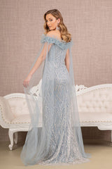 Sequin Cape Sleeve Mermaid Dress by GLS Gloria GL3120 - Long Formal Dresses