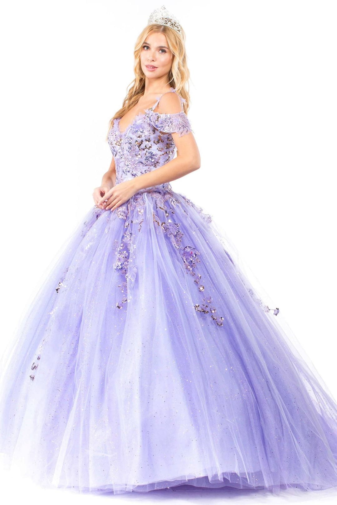 Sequin Cold Shoulder Ball Gown by Elizabeth K GL1969 - Quinceanera Dresses