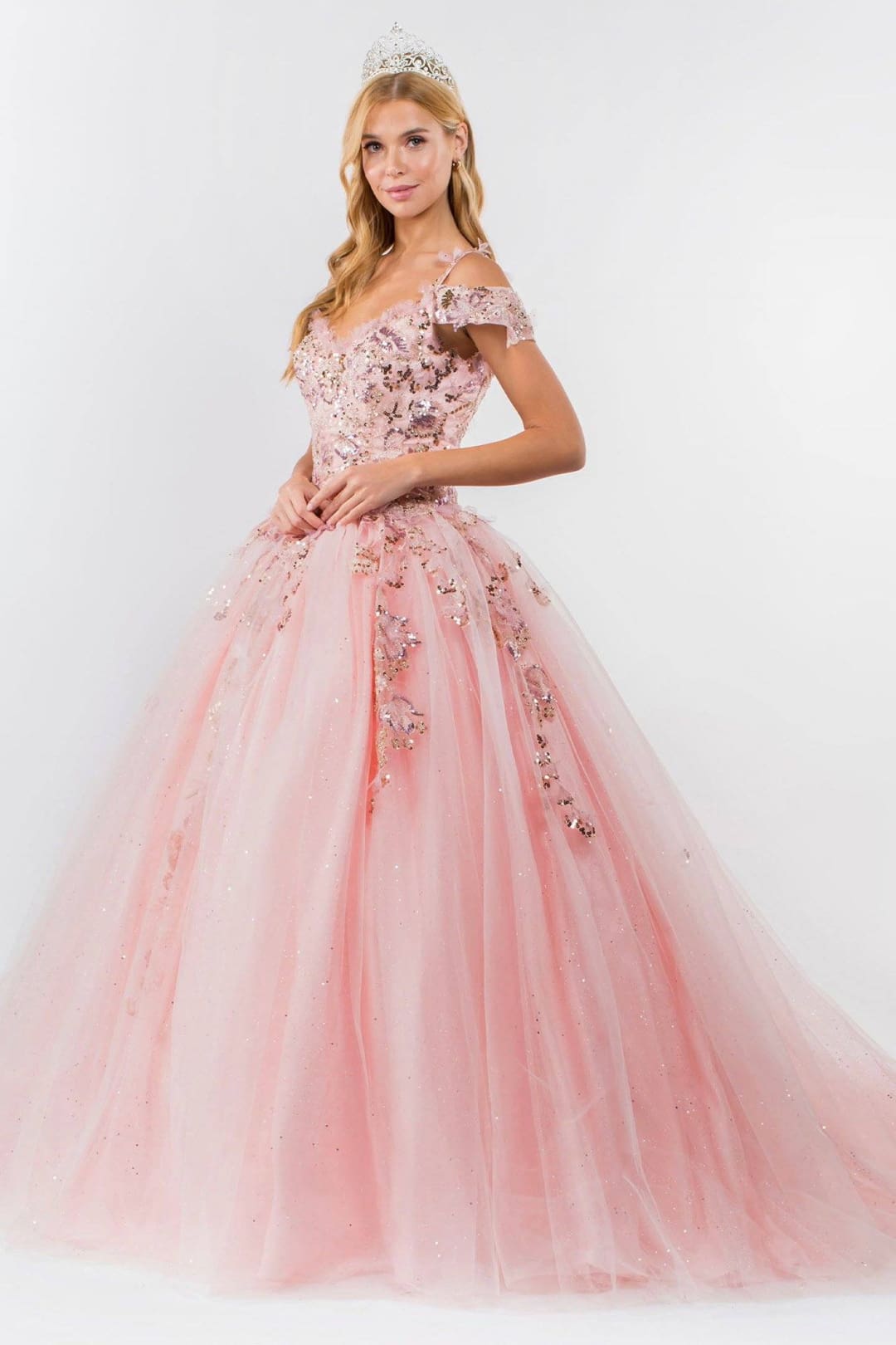 Sequin Cold Shoulder Ball Gown by Elizabeth K GL1969 - Quinceanera Dresses