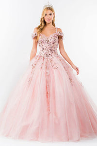 Sequin Cold Shoulder Ball Gown by Elizabeth K GL1969 - XS / Blush - Quinceanera Dresses