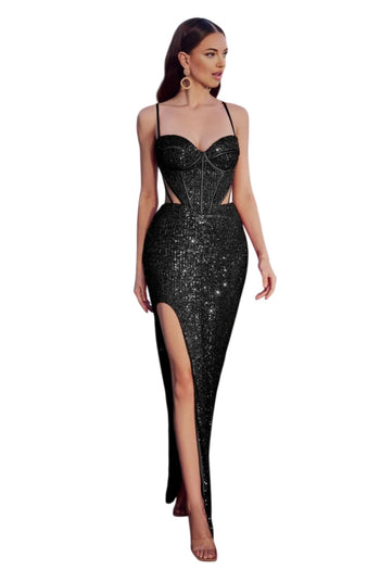 Sequin Corset Sheath Prom Gown 2025 Sexy Formal Evening Dress - BLACK / 2 - Dress