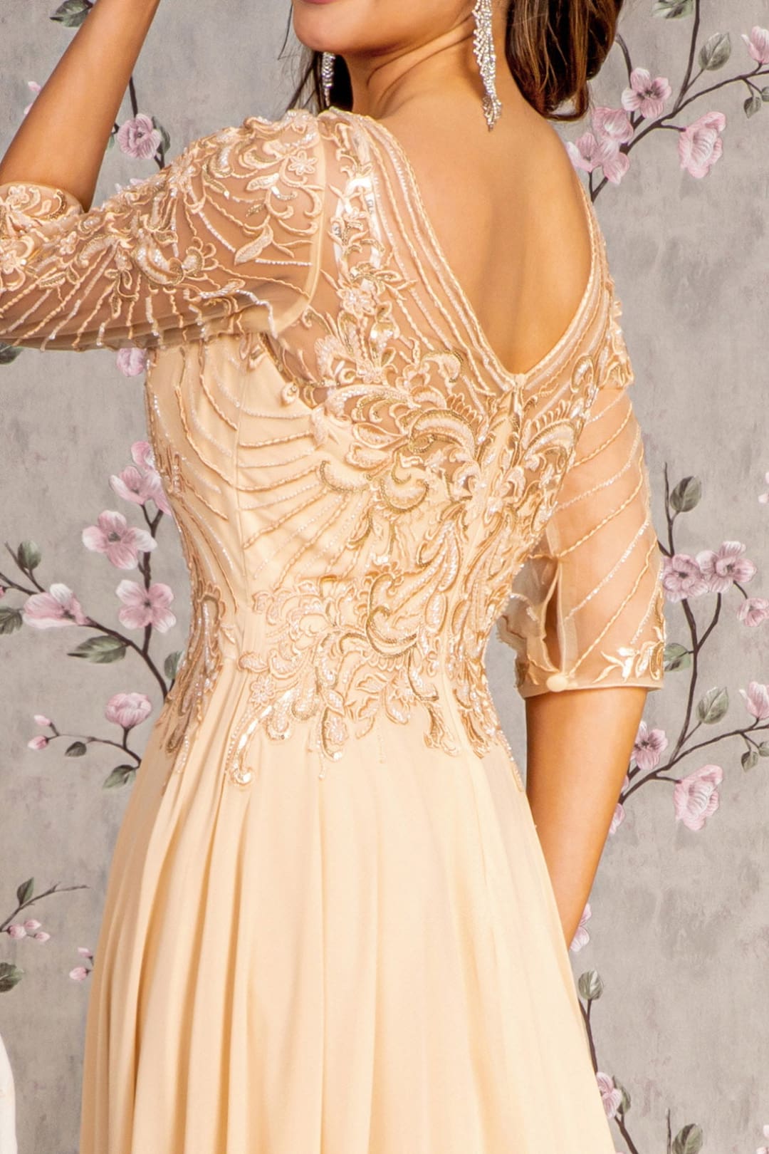 Sequin Embroidered 3/4 Sleeve Gown by GLS Gloria GL3446 - Long Formal Dresses