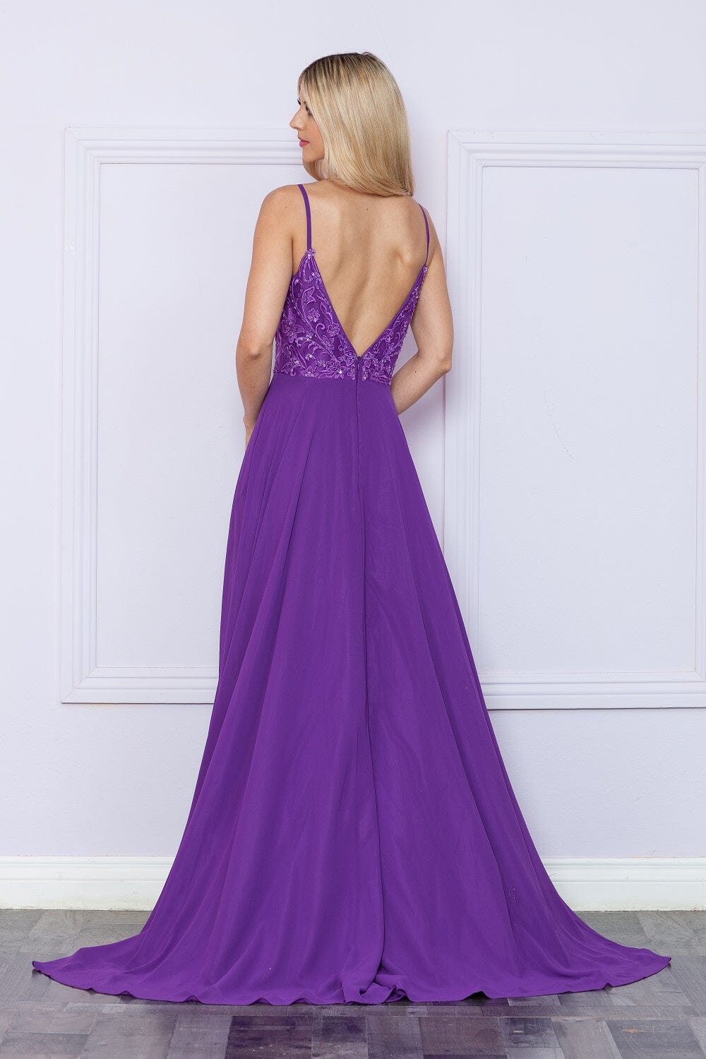 Poly USA 9368 Sequin Embroidered Sleeveless Slit Gown