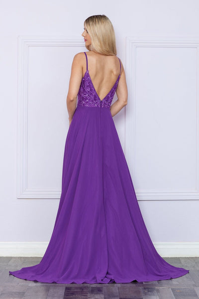 Poly USA 9368 Sequin Embroidered Sleeveless Slit Gown