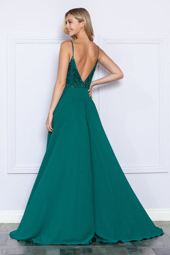 Poly USA 9368 Sequin Embroidered Sleeveless Slit Gown