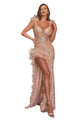 Sequin Feather High Slit Prom Evening Gown 2025 Glamorous Formal Dress - CHAMPAGNE / 2 - Dress