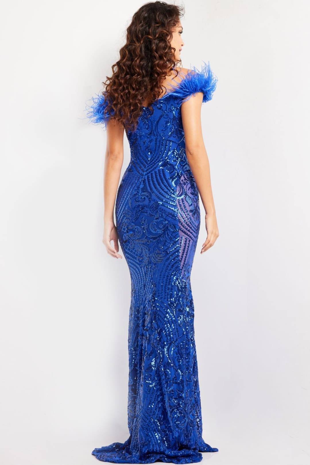 Sequin Feather Off Shoulder Gown by Jovani 26041 - Long Formal Dresses