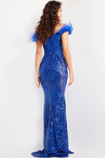 Sequin Feather Off Shoulder Gown by Jovani 26041 - Long Formal Dresses