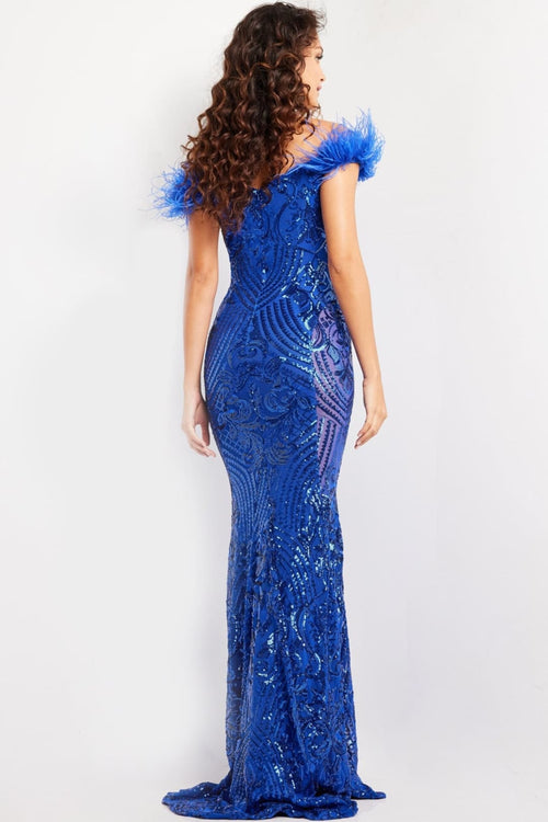 Sequin Feather Off Shoulder Gown by Jovani 26041 - Long Formal Dresses