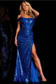 Sequin Fitted Off Shoulder Slit Gown by Jovani 26172 - 00 / Royal - Long Formal Dresses