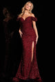 Sequin Fitted Off Shoulder Slit Gown by Jovani 37517 - Long Formal Dresses