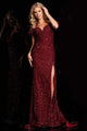 Sequin Fitted Off Shoulder Slit Gown by Jovani 37517 - Long Formal Dresses