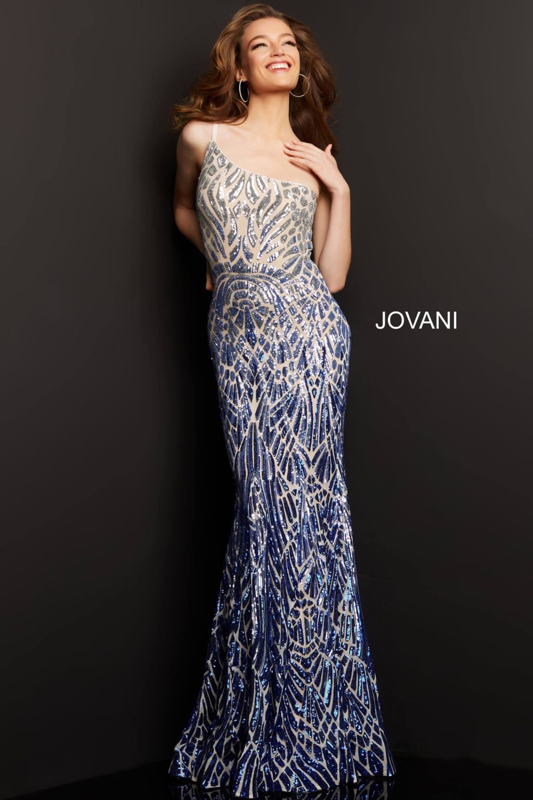 Sequin Fitted One Shoulder Gown by Jovani 06469 - Long Formal Dresses