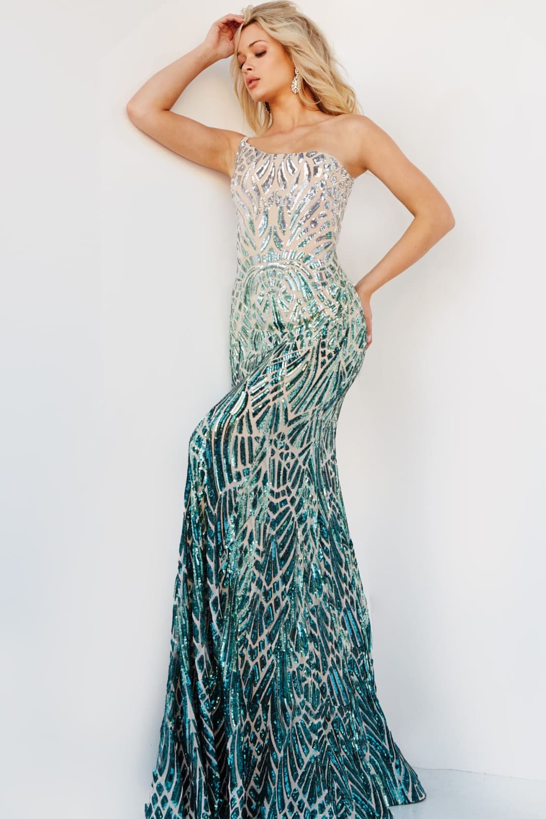 Sequin Fitted One Shoulder Gown by Jovani 06469 - Long Formal Dresses
