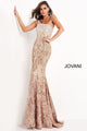 Sequin Fitted One Shoulder Gown by Jovani 06469 - 00 / Silver/Cafe - Long Formal Dresses