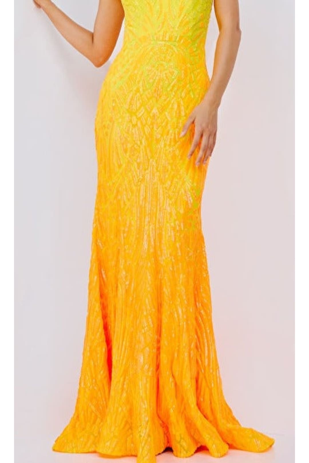 Sequin Fitted One Shoulder Gown by Jovani 06469 - 00 / Yellow/Orange - Long Formal Dresses