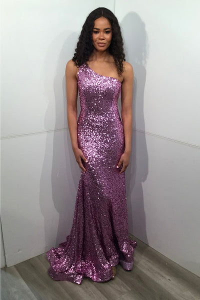 Sequin Fitted One Shoulder Gown by Jovani 23076 - 00 / Lilac - Long Formal Dresses
