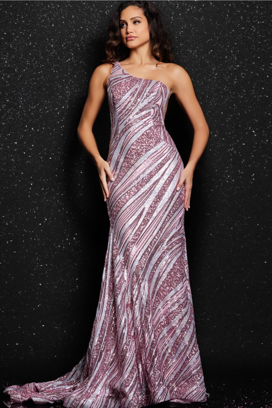 Sequin Fitted One Shoulder Gown by Jovani 24031 - Long Formal Dresses