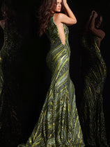 Sequin Fitted One Shoulder Gown by Jovani 24031