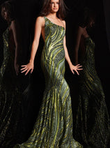 Sequin Fitted One Shoulder Gown by Jovani 24031